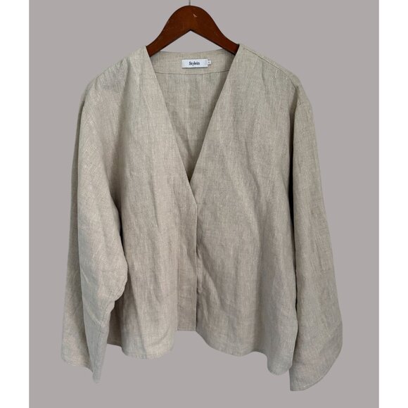 Stylein Linen Cardigan Oversized Layers Beige Button-Up V-Neck Lightweight  Jack - Picture 1 of 7